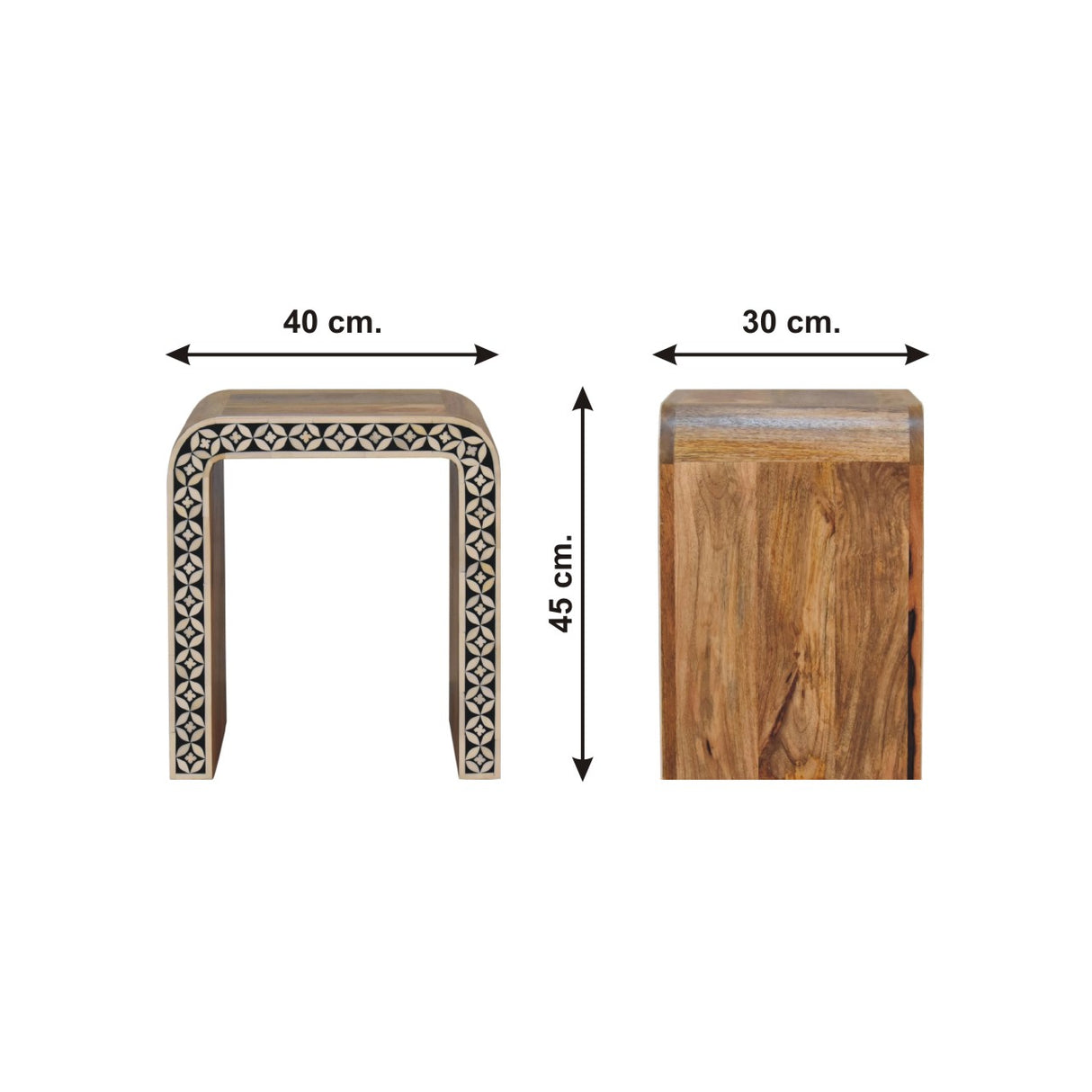 Solid Mango Wood End Table In Bone Inlay - Edessa