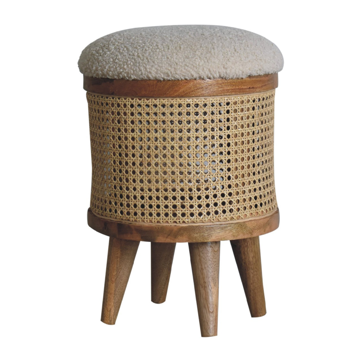 Solid Mango Wood Footstool With Boucle Fabric Top - Larissa