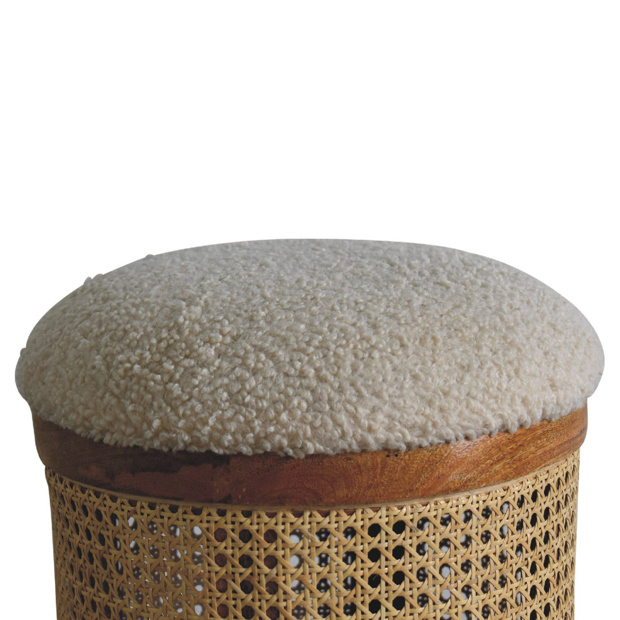Solid Mango Wood Footstool With Boucle Fabric Top - Larissa