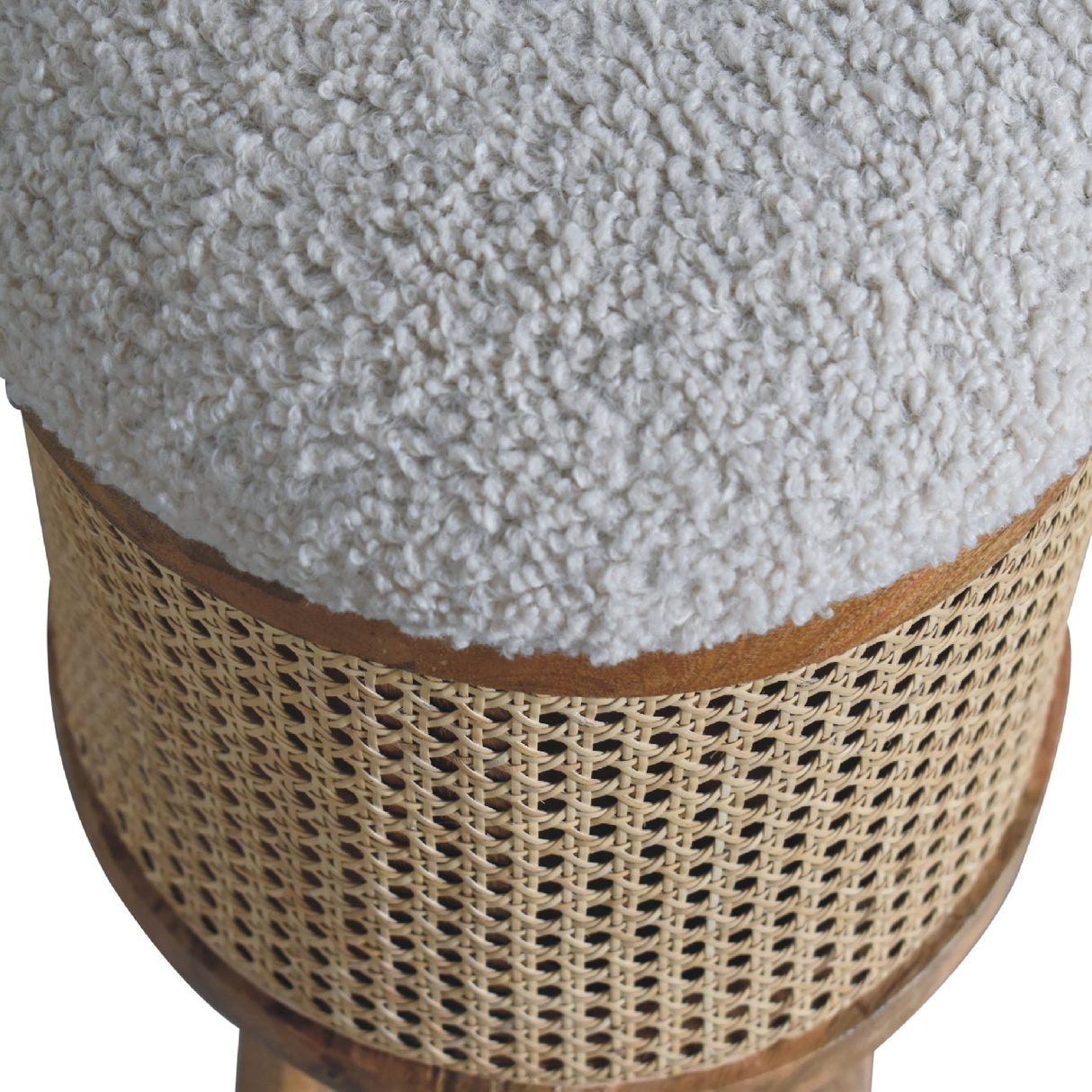 Solid Mango Wood Footstool With Boucle Fabric Top - Larissa
