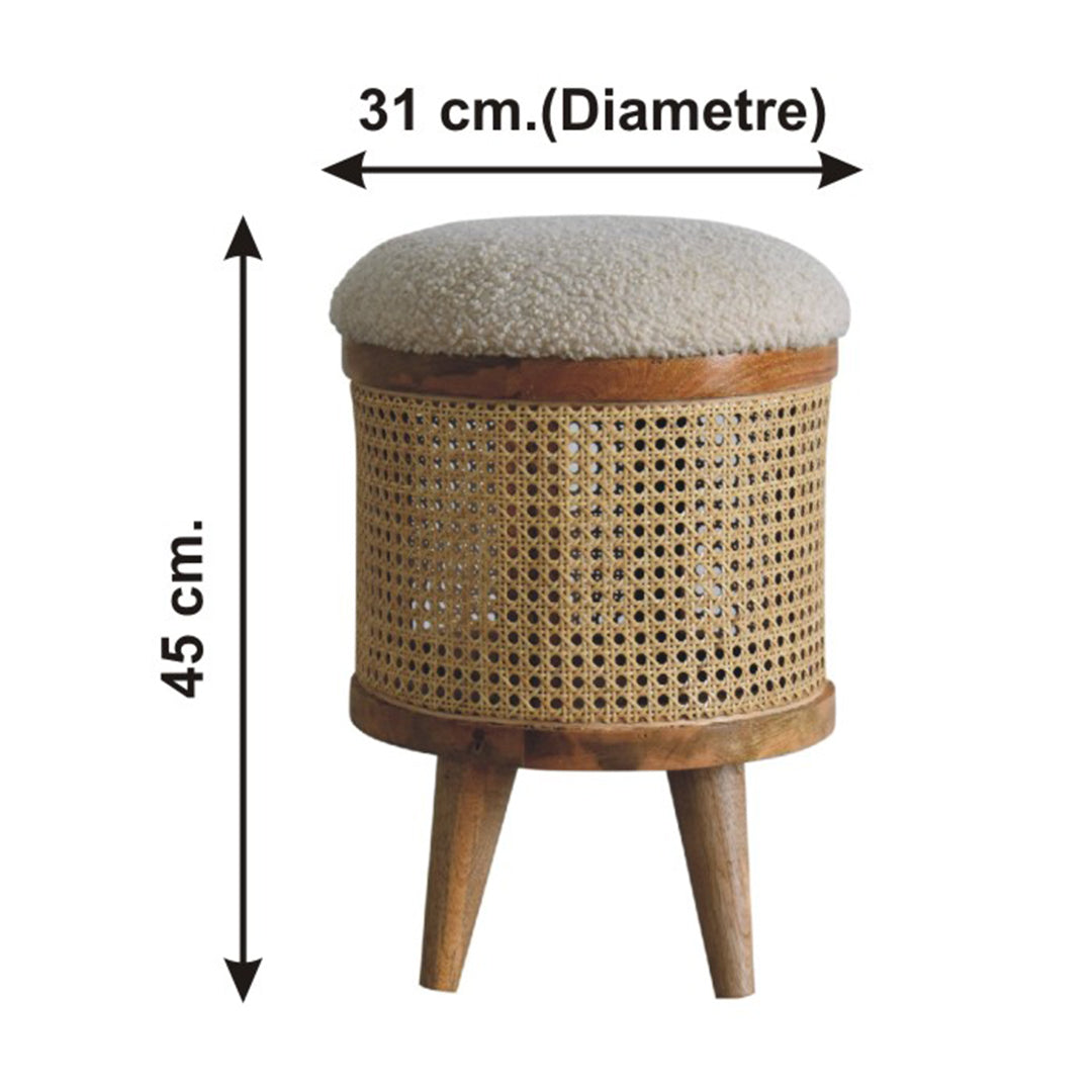 Solid Mango Wood Footstool With Boucle Fabric Top - Larissa