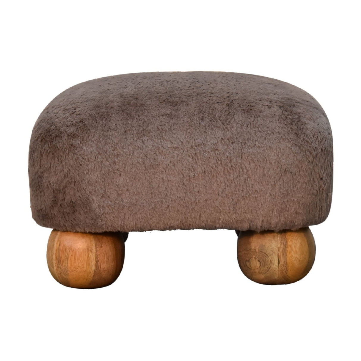 Solid Mango Wood Footstool Nordic With Faux Fur Top - Mocha