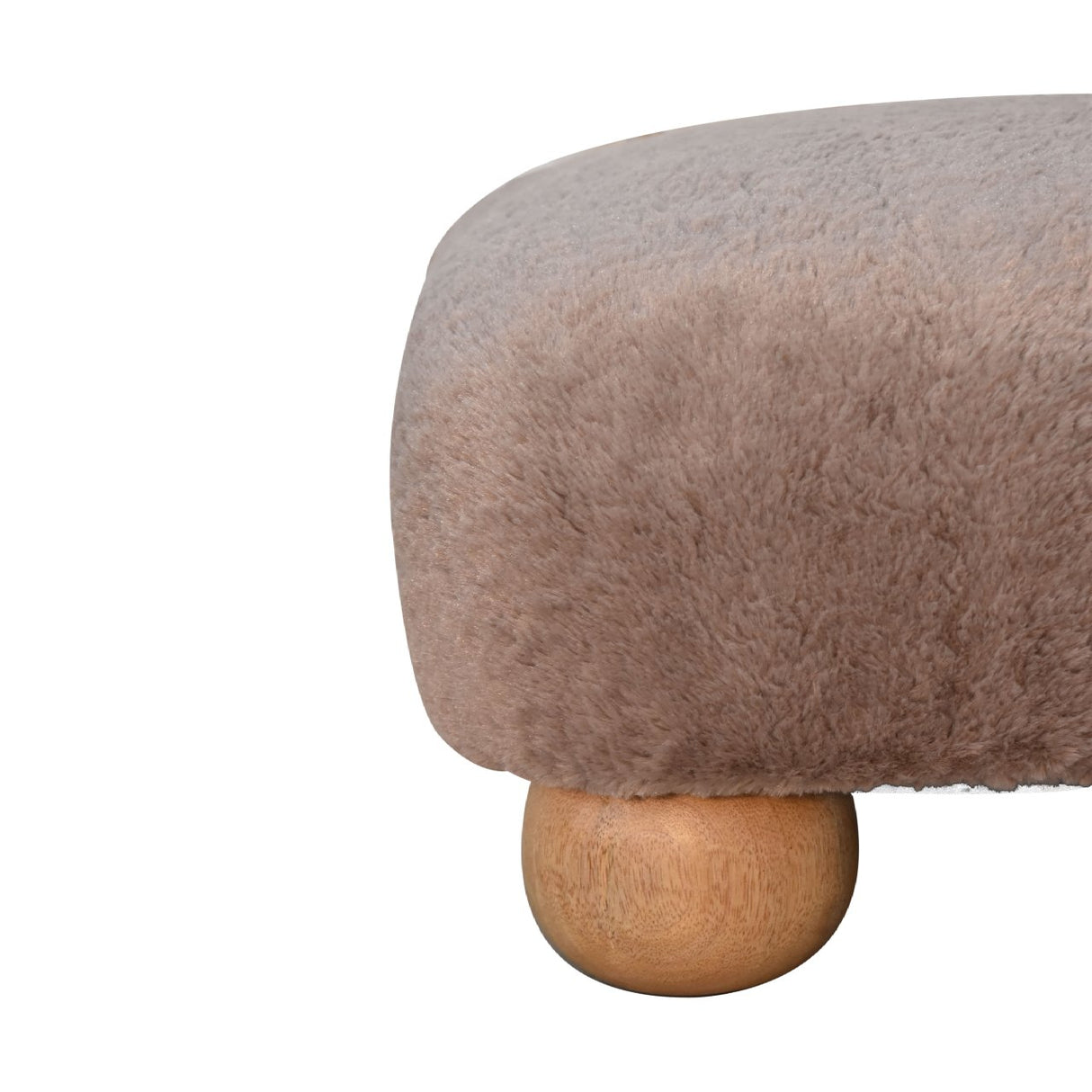 Solid Mango Wood Footstool Nordic With Faux Fur Top - Mocha