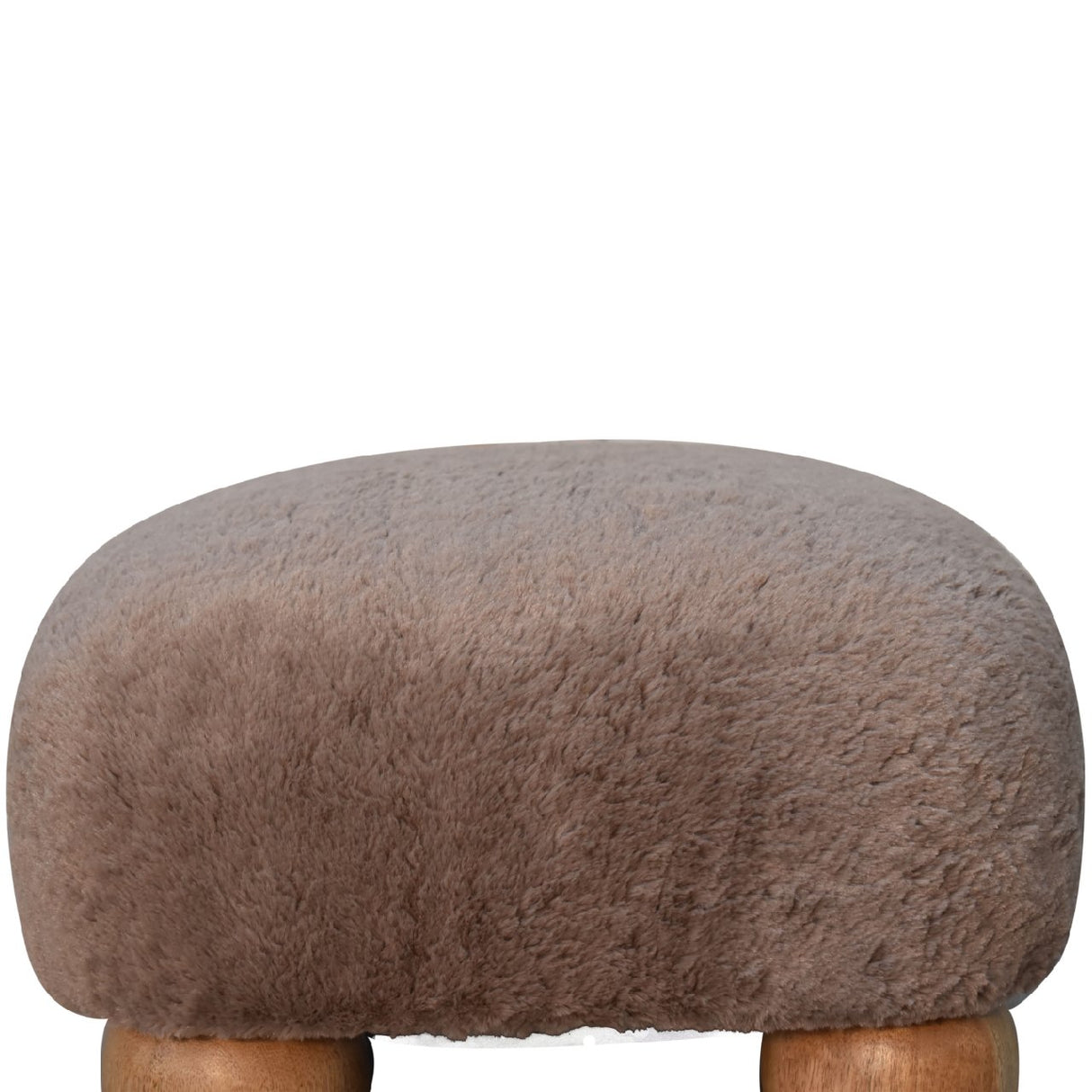 Solid Mango Wood Footstool Nordic With Faux Fur Top - Mocha