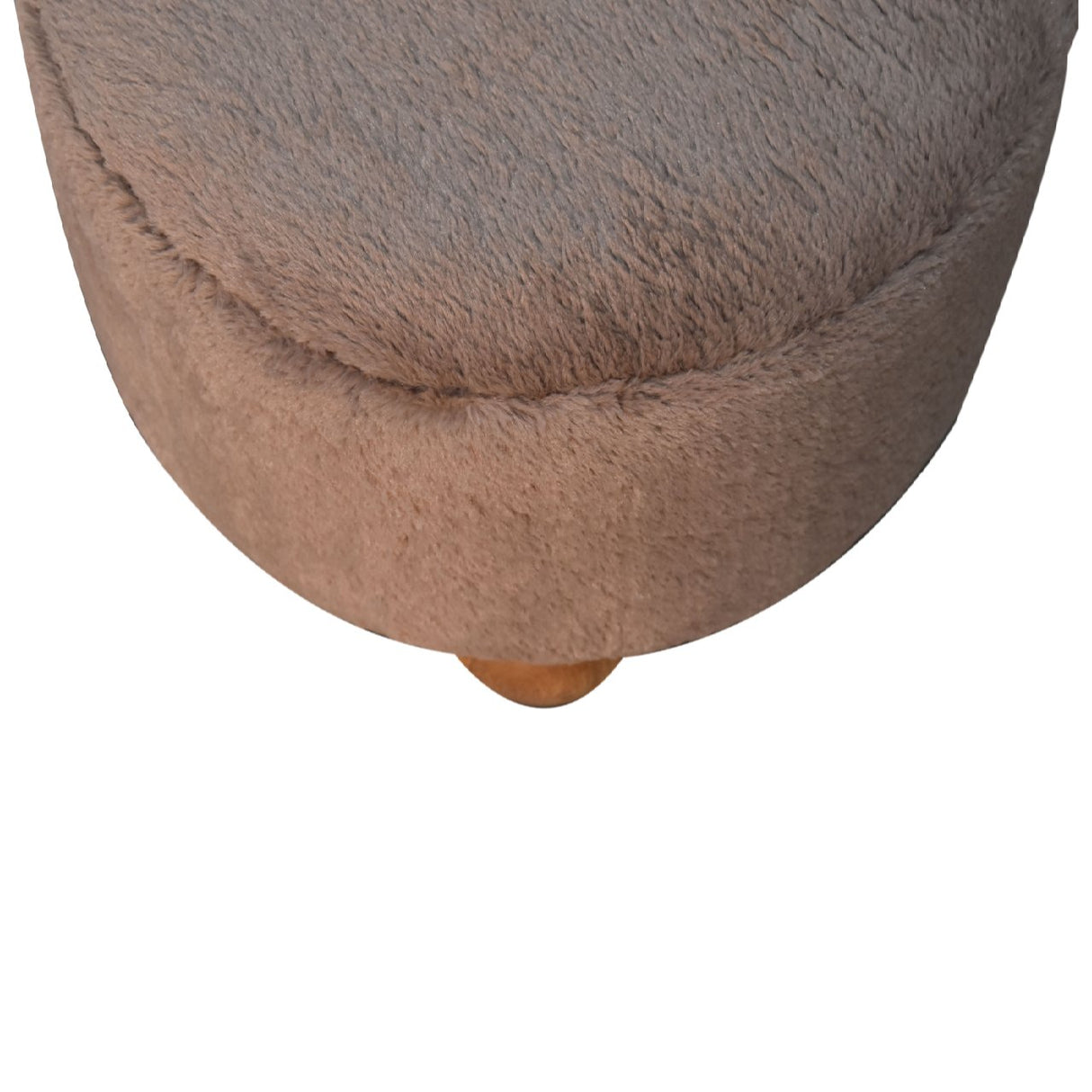 Solid Mango Wood Footstool Round With Faux Fur Top - Mocha