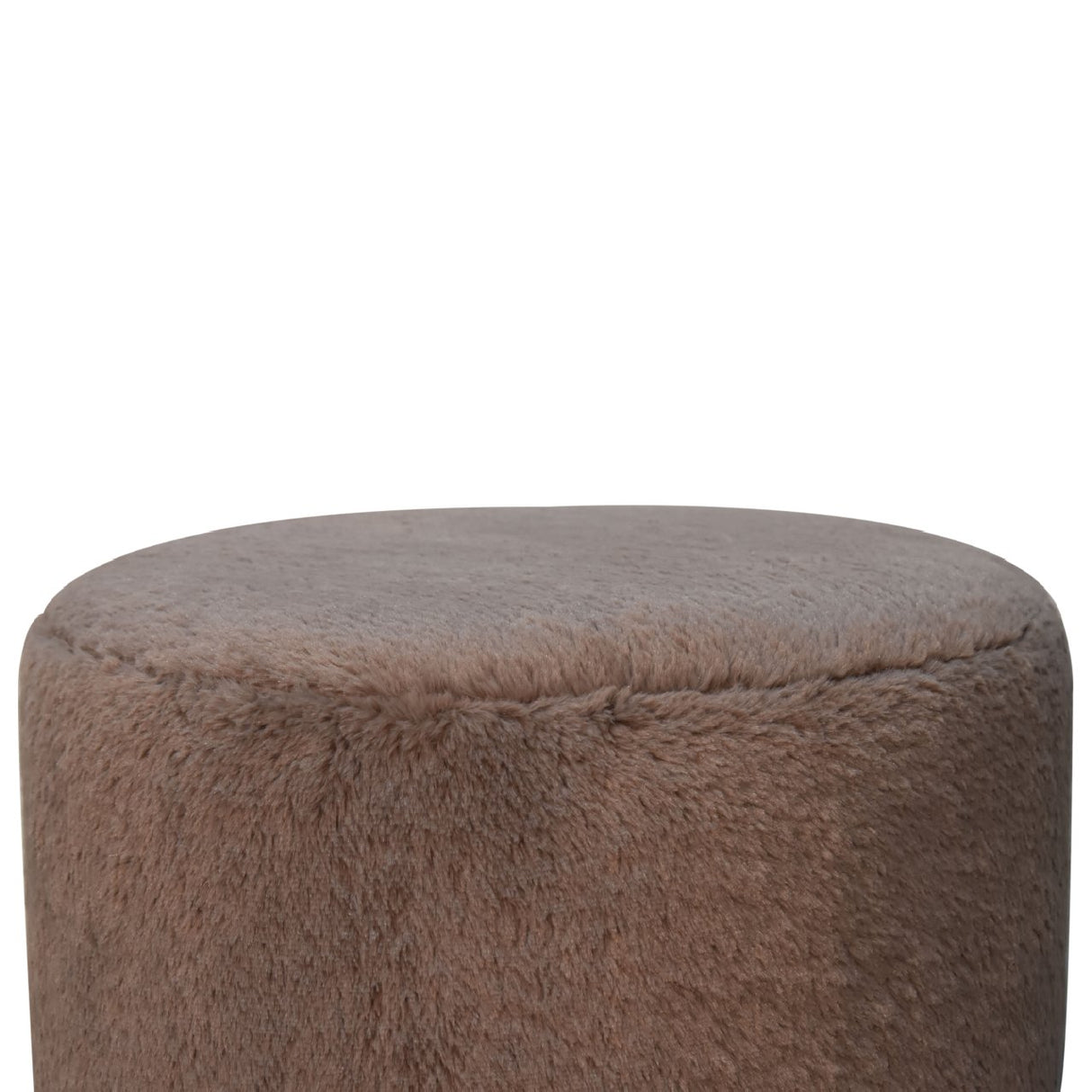 Solid Mango Wood Footstool Round With Faux Fur Top - Mocha