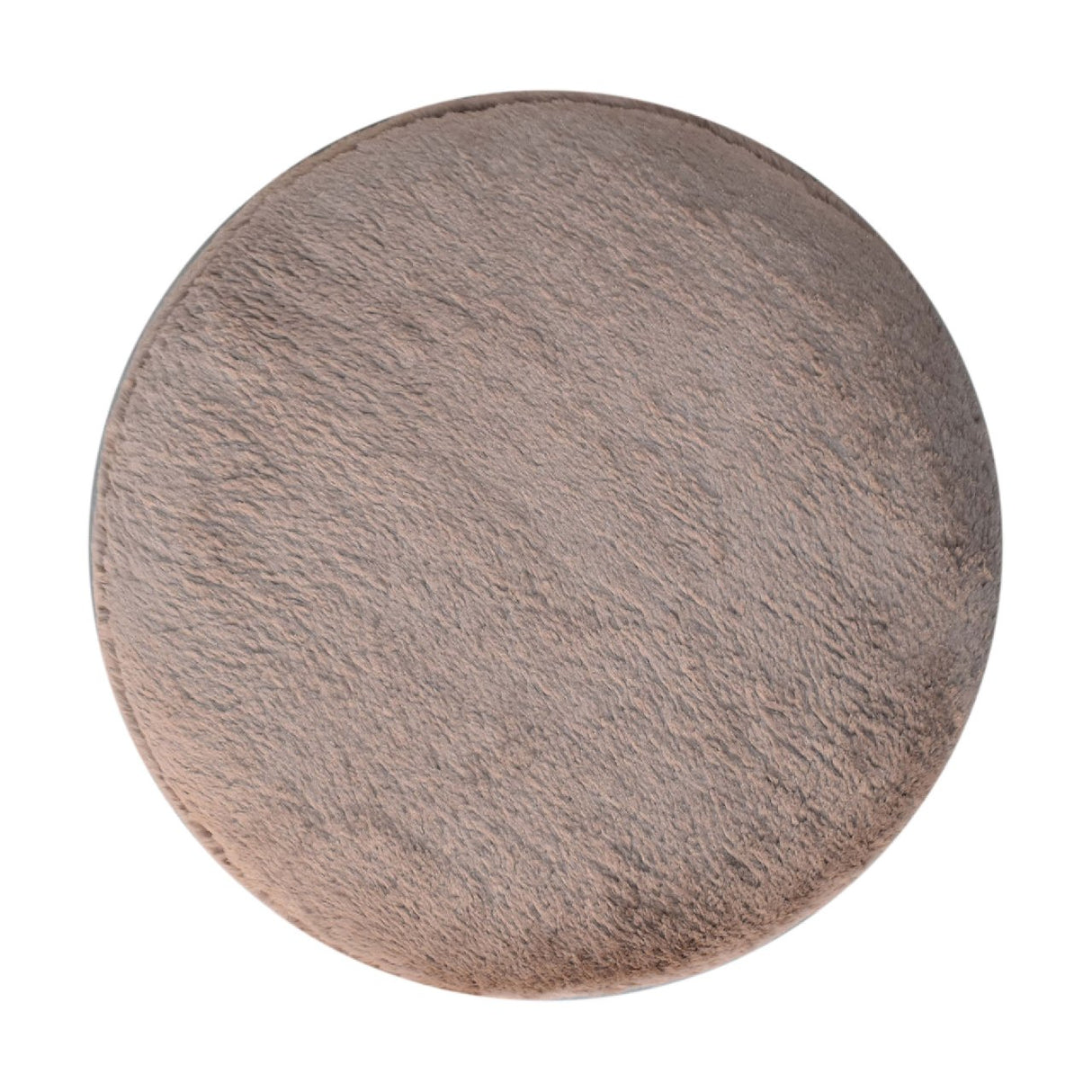 Solid Mango Wood Footstool Round With Faux Fur Top - Mocha
