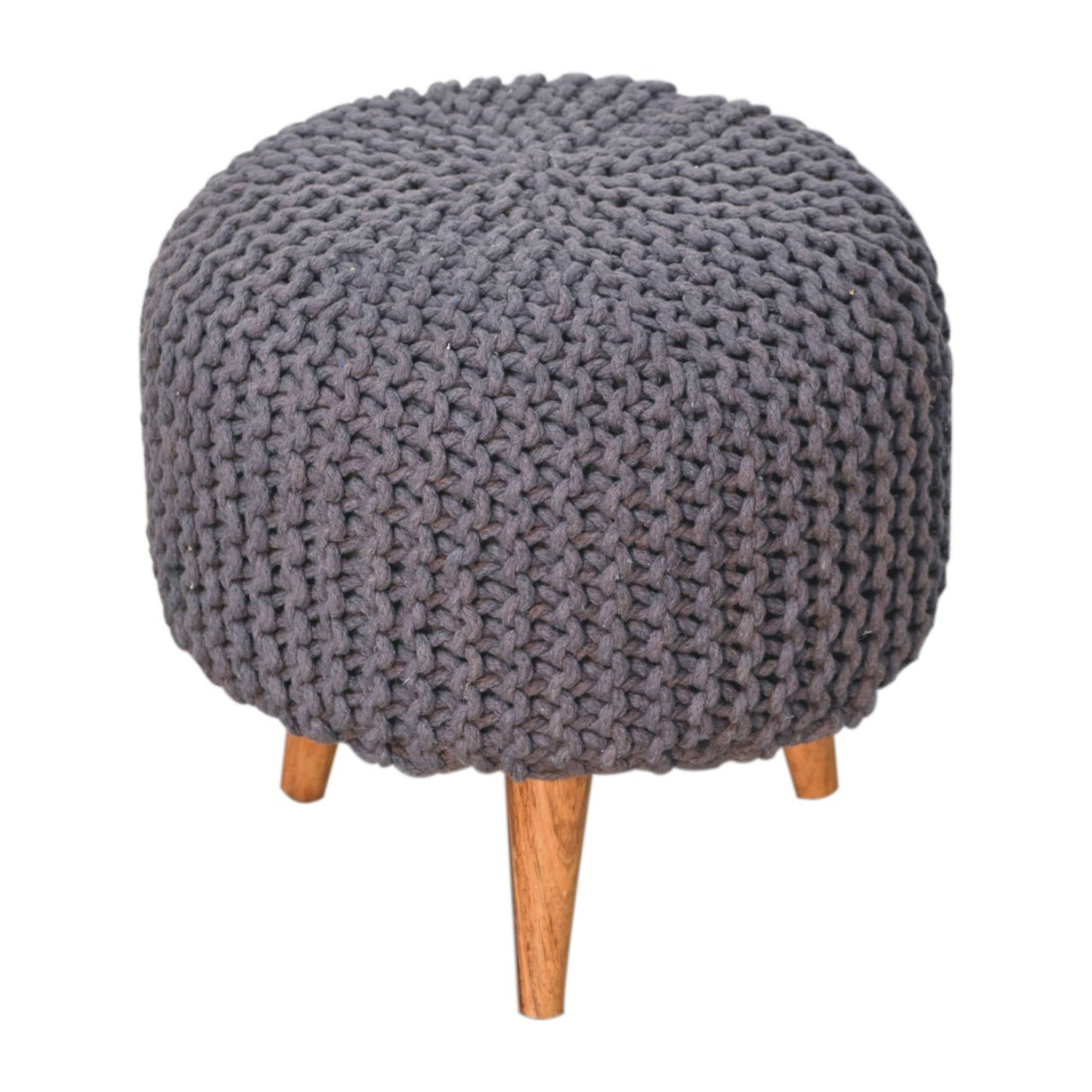 Solid Mango Wood Footstool Round With Woven Top - Keeva