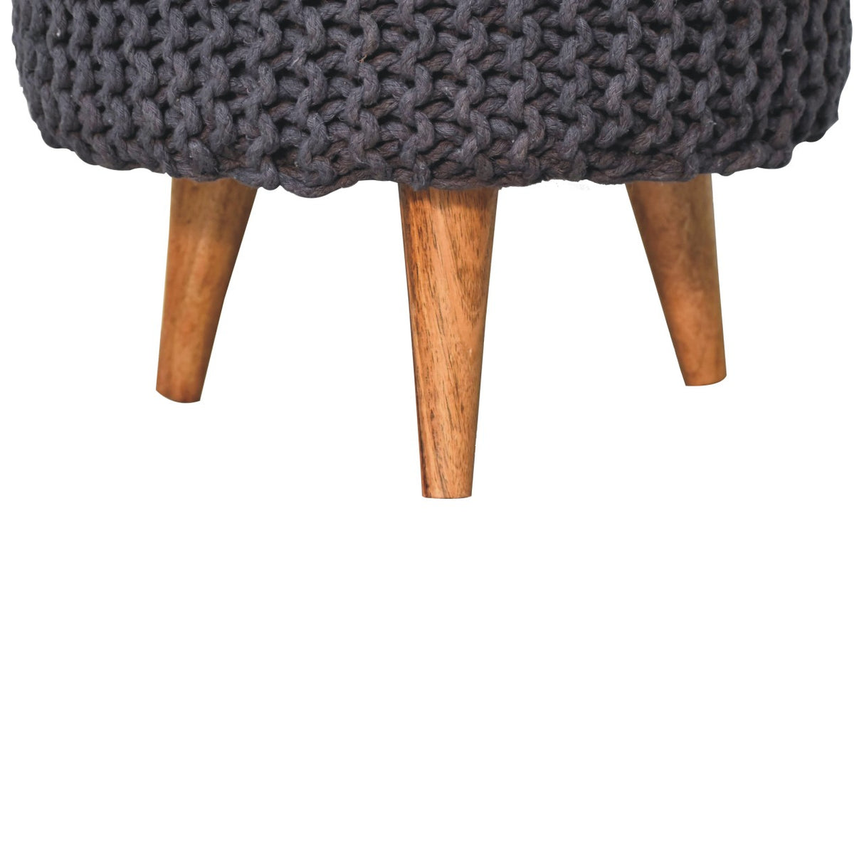 Solid Mango Wood Footstool Round With Woven Top - Keeva