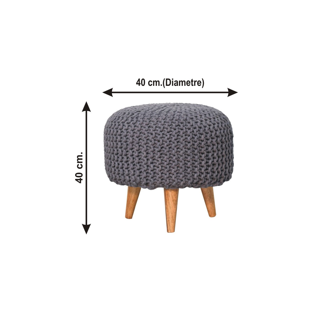 Solid Mango Wood Footstool Round With Woven Top - Keeva