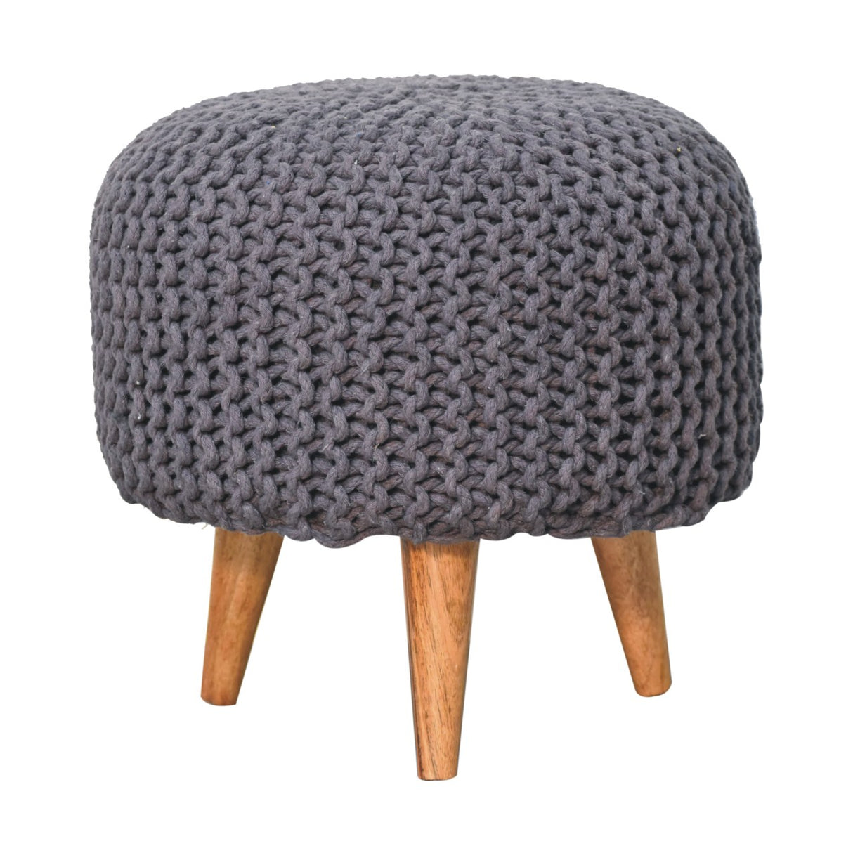 Solid Mango Wood Footstool Round With Woven Top - Keeva