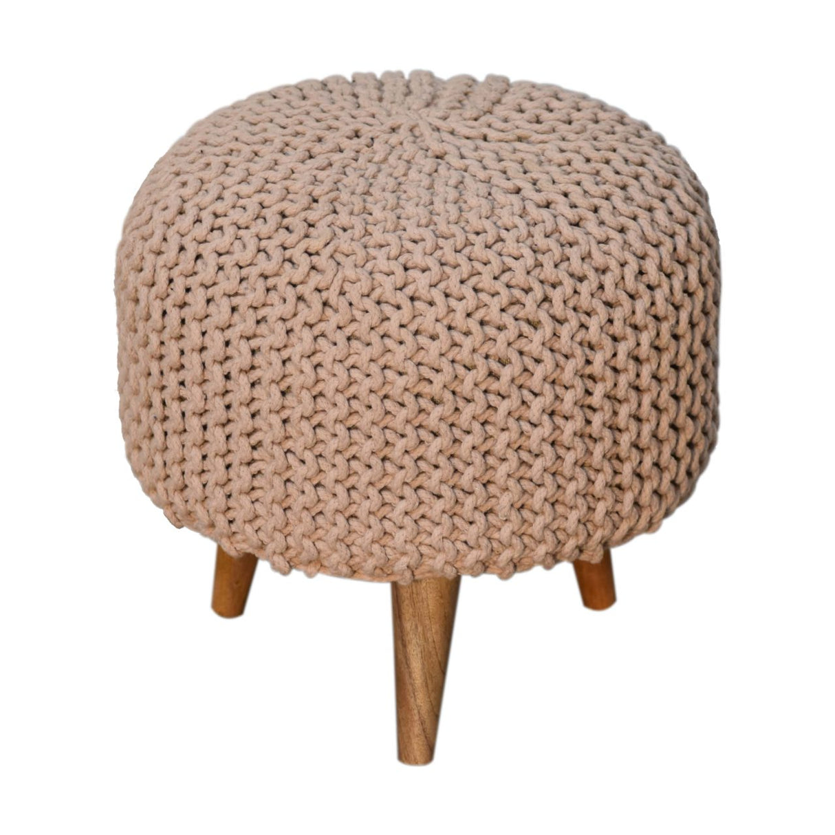 Solid Mango Wood Footstool Round With Woven Top - Keeva