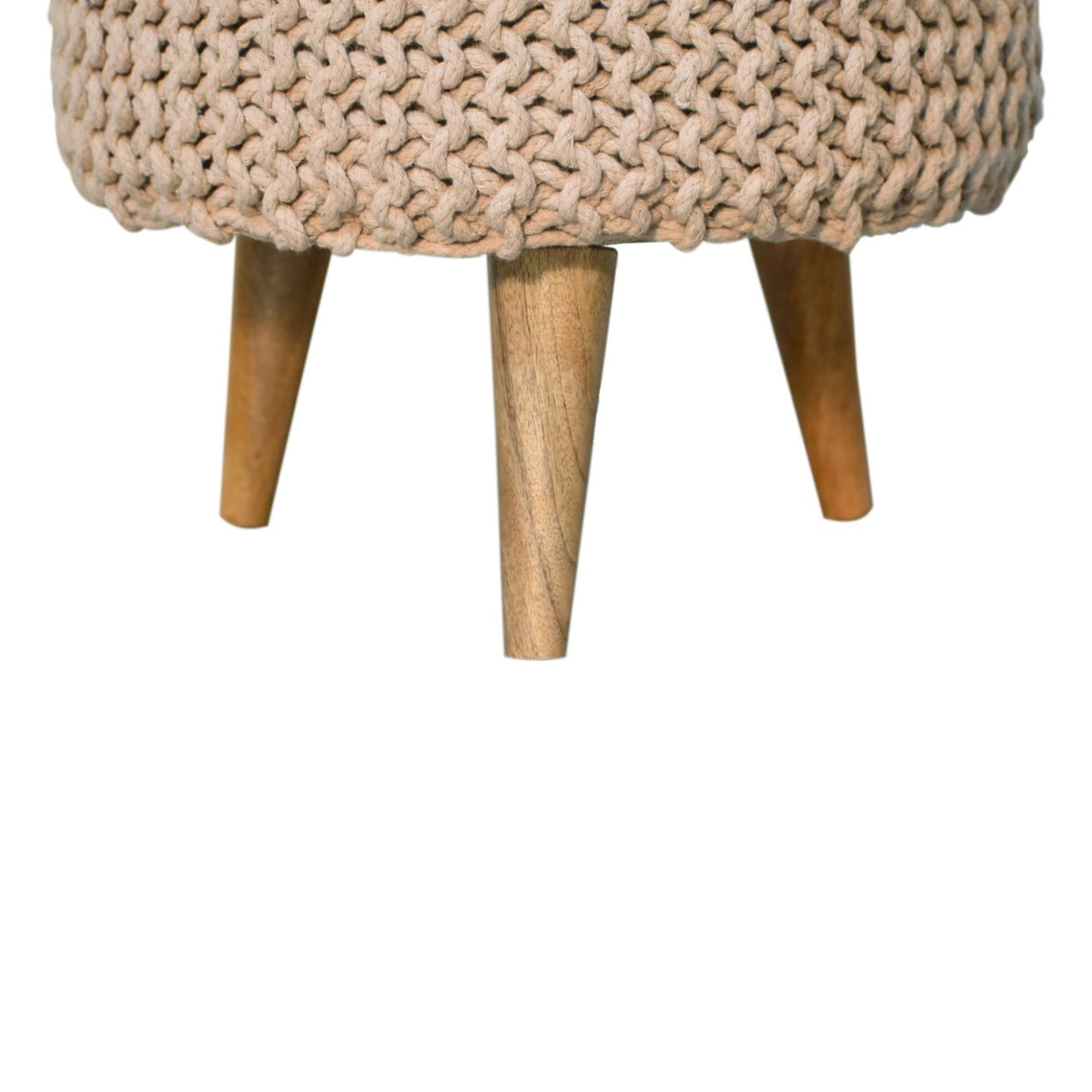 Solid Mango Wood Footstool Round With Woven Top - Keeva