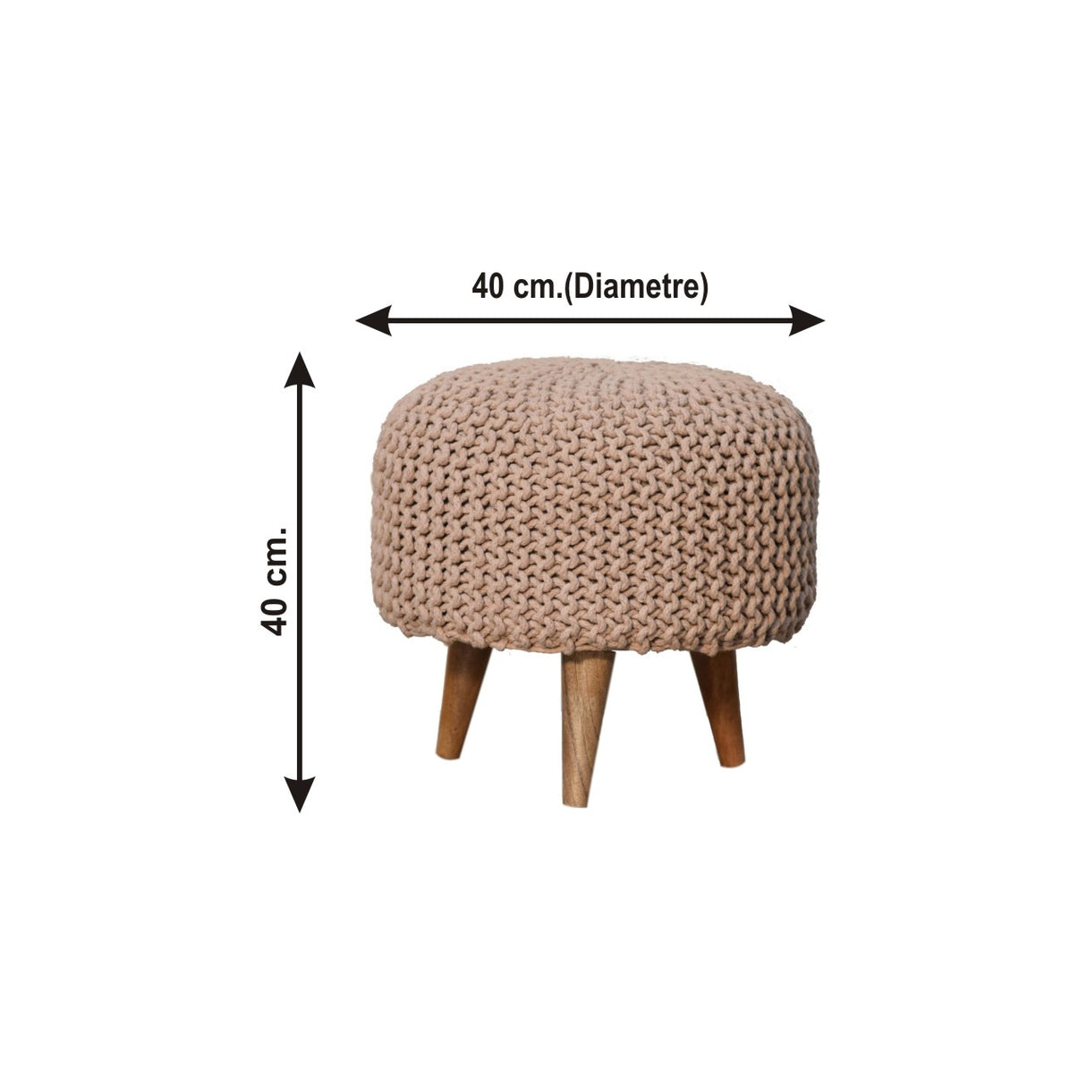 Solid Mango Wood Footstool Round With Woven Top - Keeva