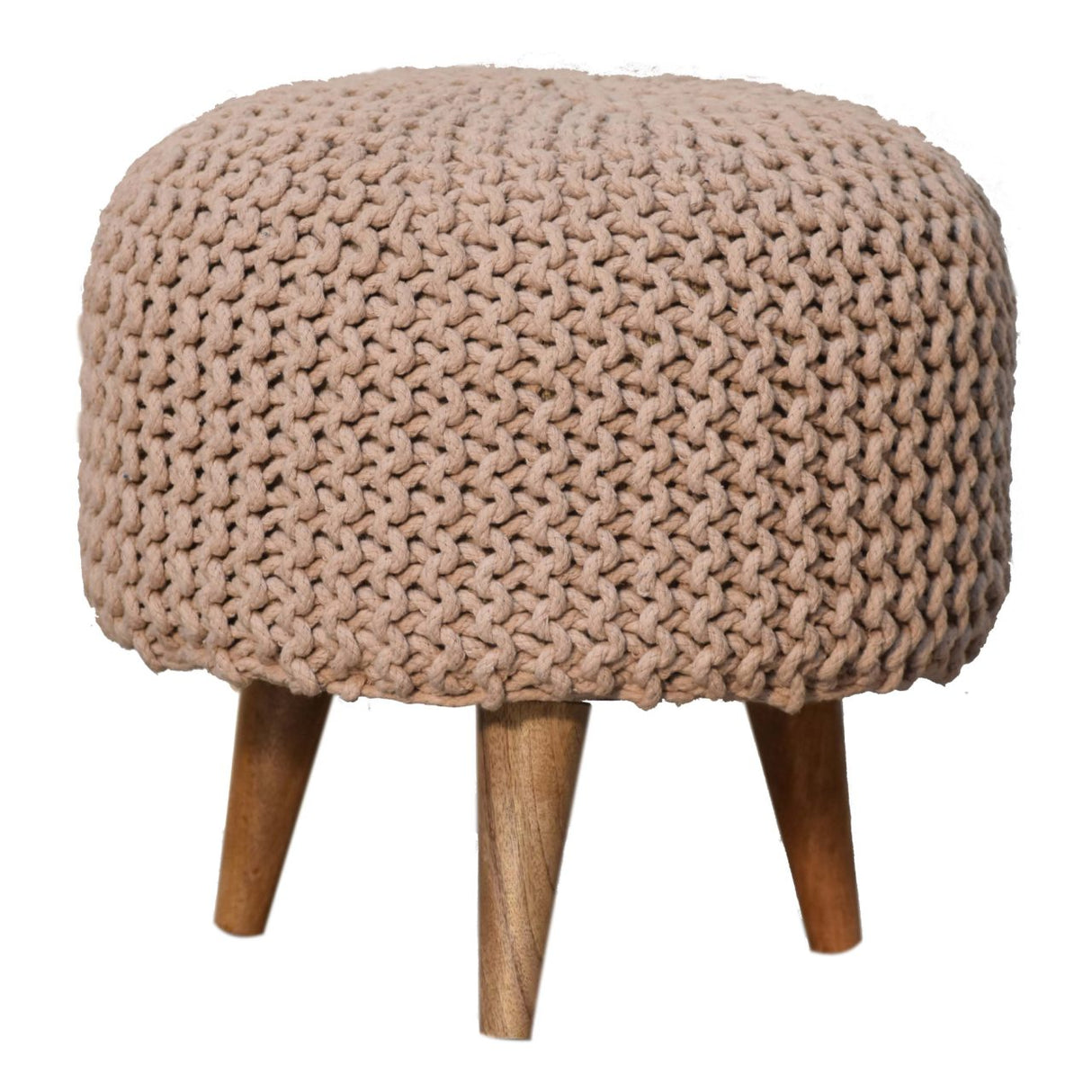 Solid Mango Wood Footstool Round With Woven Top - Keeva
