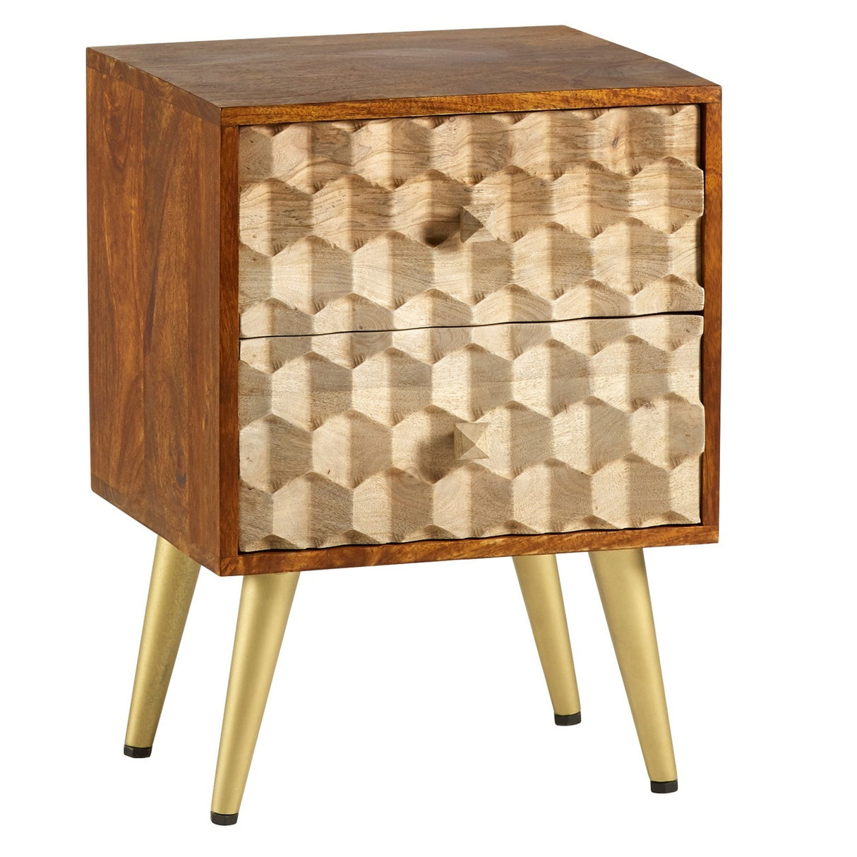 Solid Mango Wood Side Table With 2 Drawers - Edison
