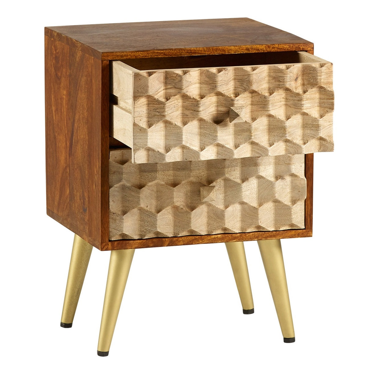 Solid Mango Wood Side Table With 2 Drawers - Edison