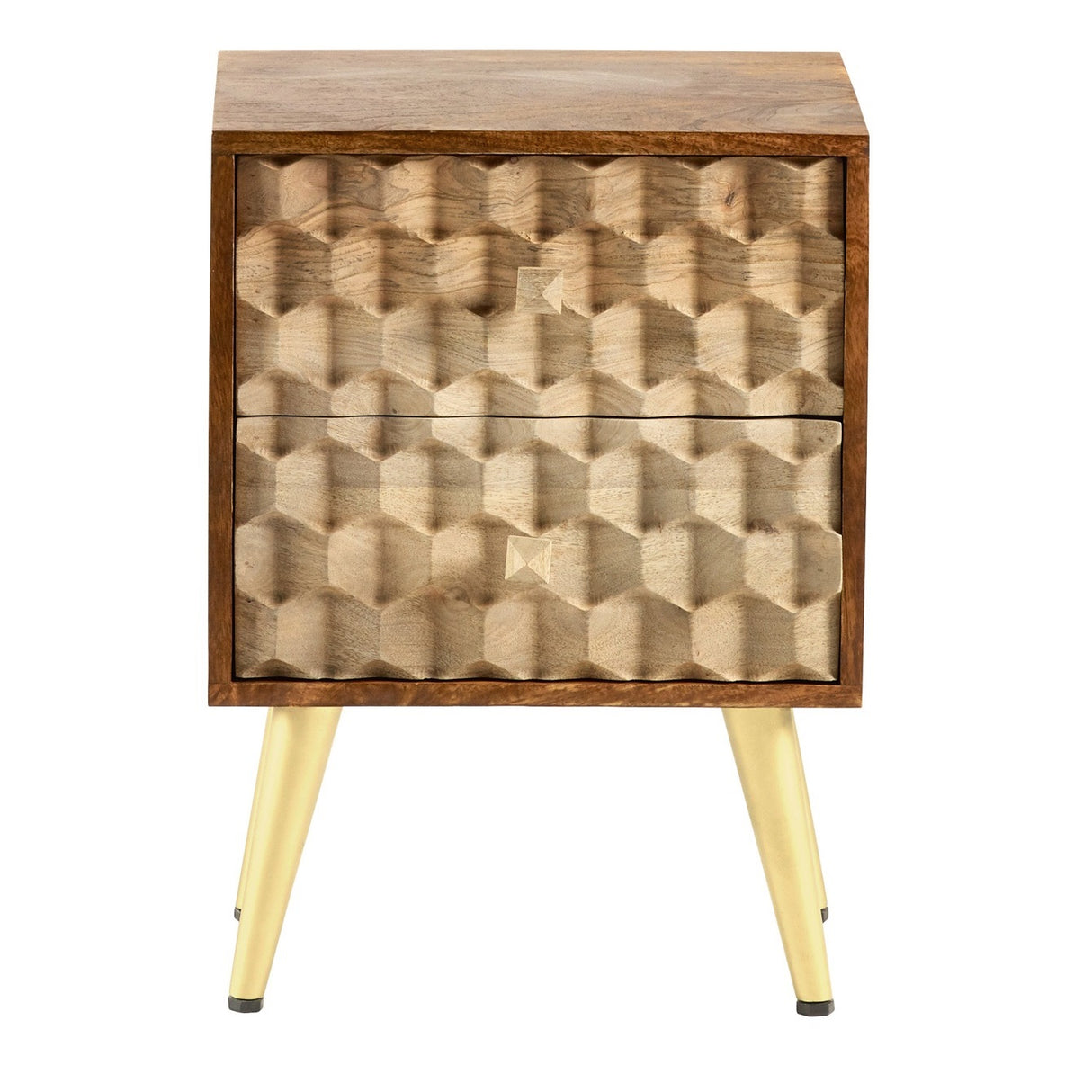 Solid Mango Wood Side Table With 2 Drawers - Edison