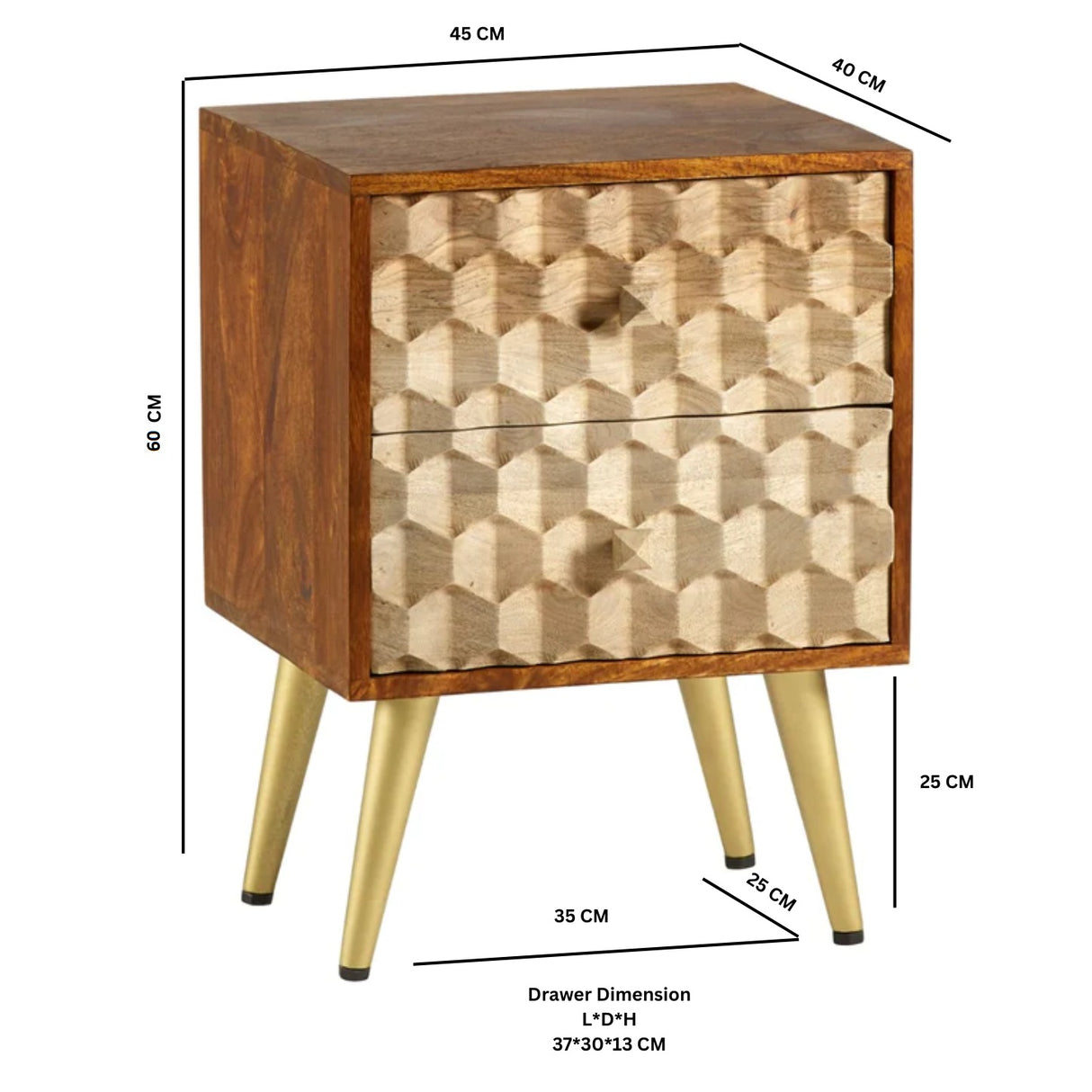 Solid Mango Wood Side Table With 2 Drawers - Edison