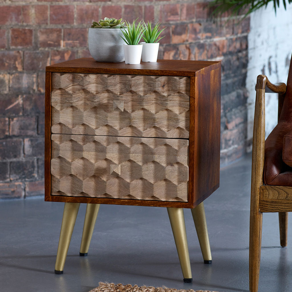 Solid Mango Wood Side Table With 2 Drawers - Edison