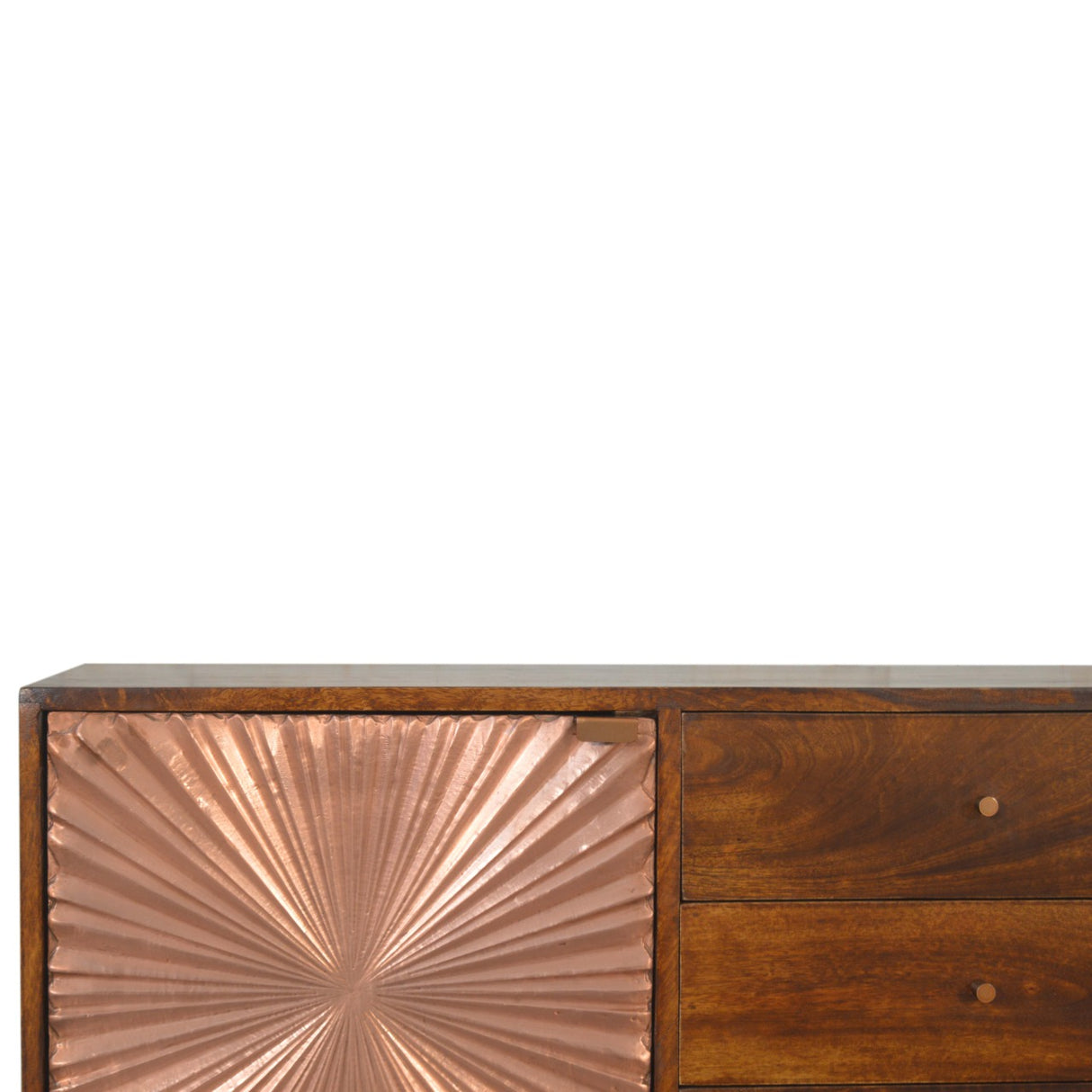Solid Mango Wood Sideboard With 1 Copper Front Door And 3 Drawers - Manila