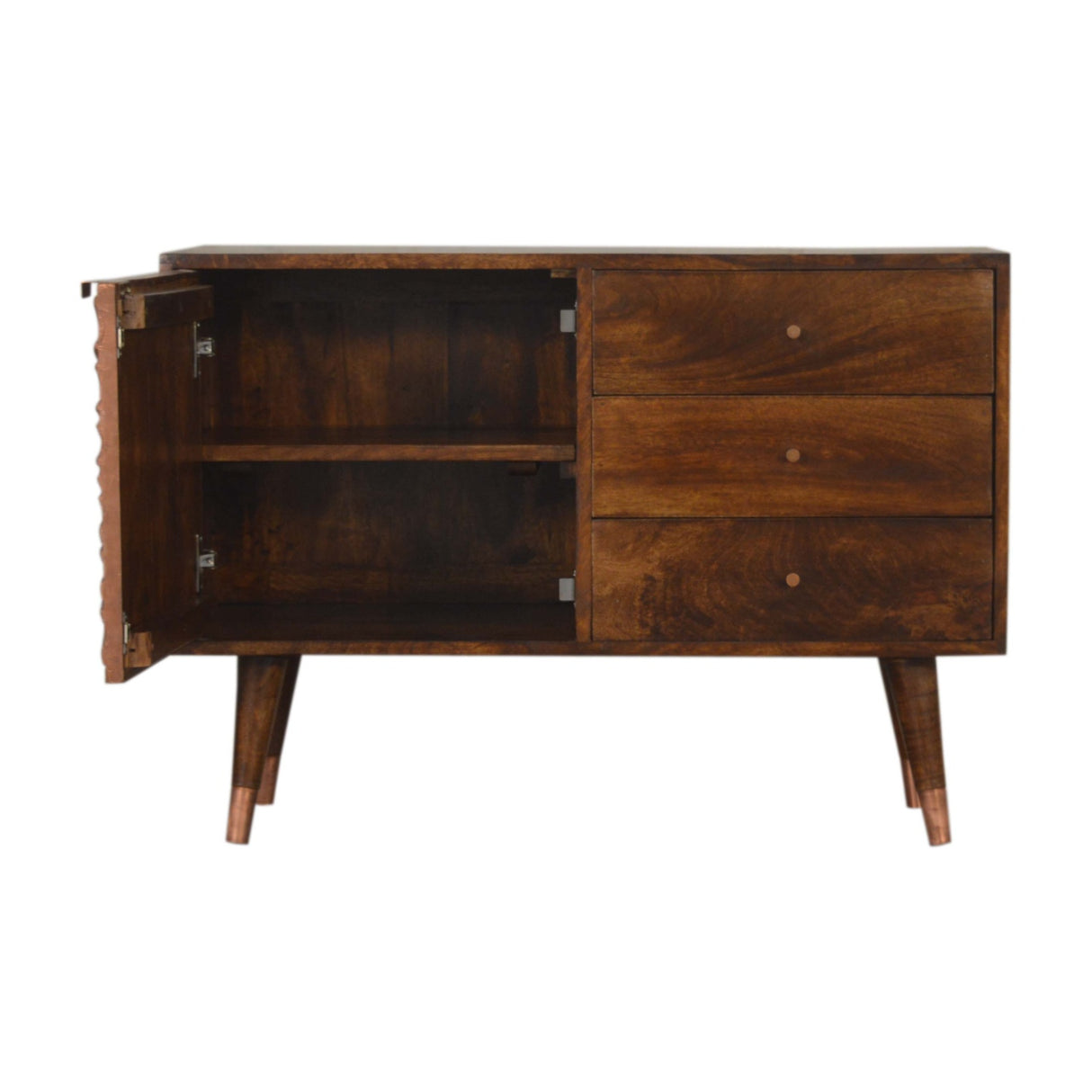 Solid Mango Wood Sideboard With 1 Copper Front Door And 3 Drawers - Manila