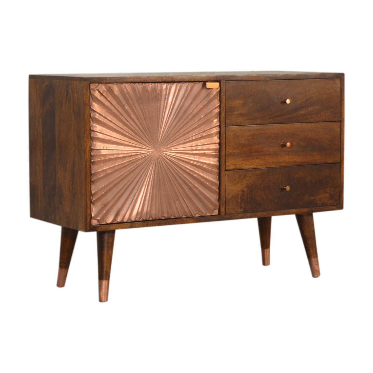 Solid Mango Wood Sideboard With 1 Copper Front Door And 3 Drawers - Manila