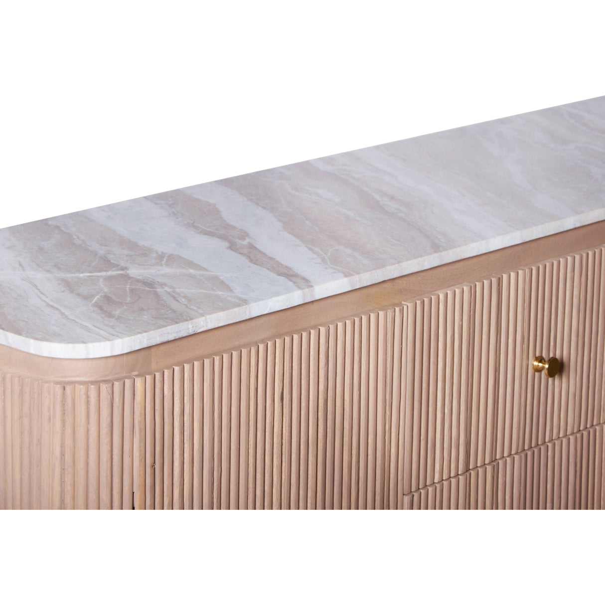 Solid Mango Wood Sideboard With 2 Doors 3 Drawers And Natural Marble Top - Ashford