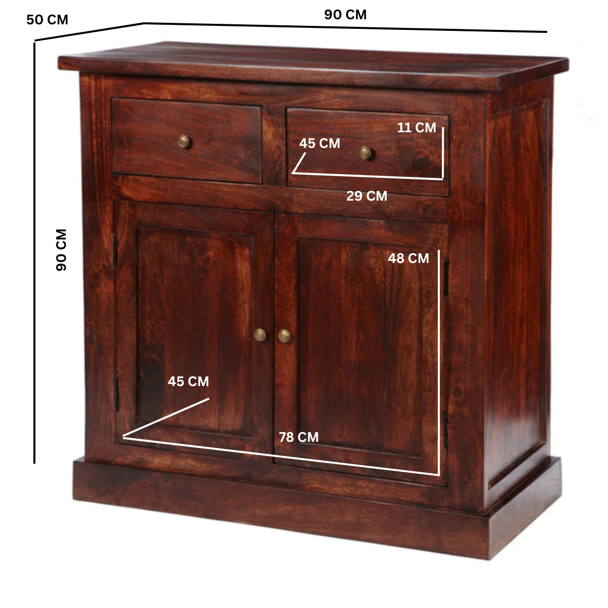 Solid Mango Wood Sideboard With 2 Doors And 2 Drawers - Jaipur