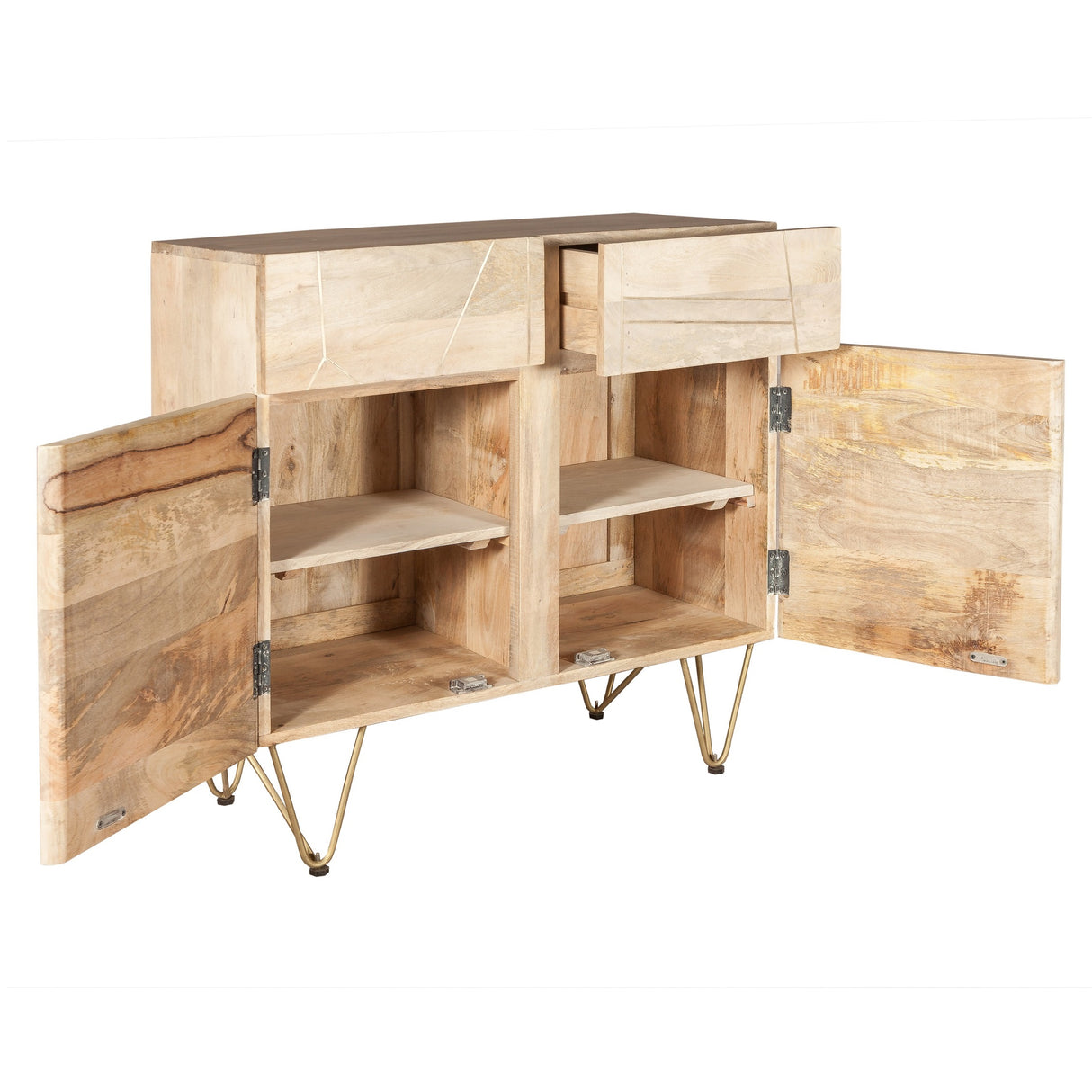 Solid Mango Wood Sideboard With 2 Doors And 2 Drawers - Light Gold