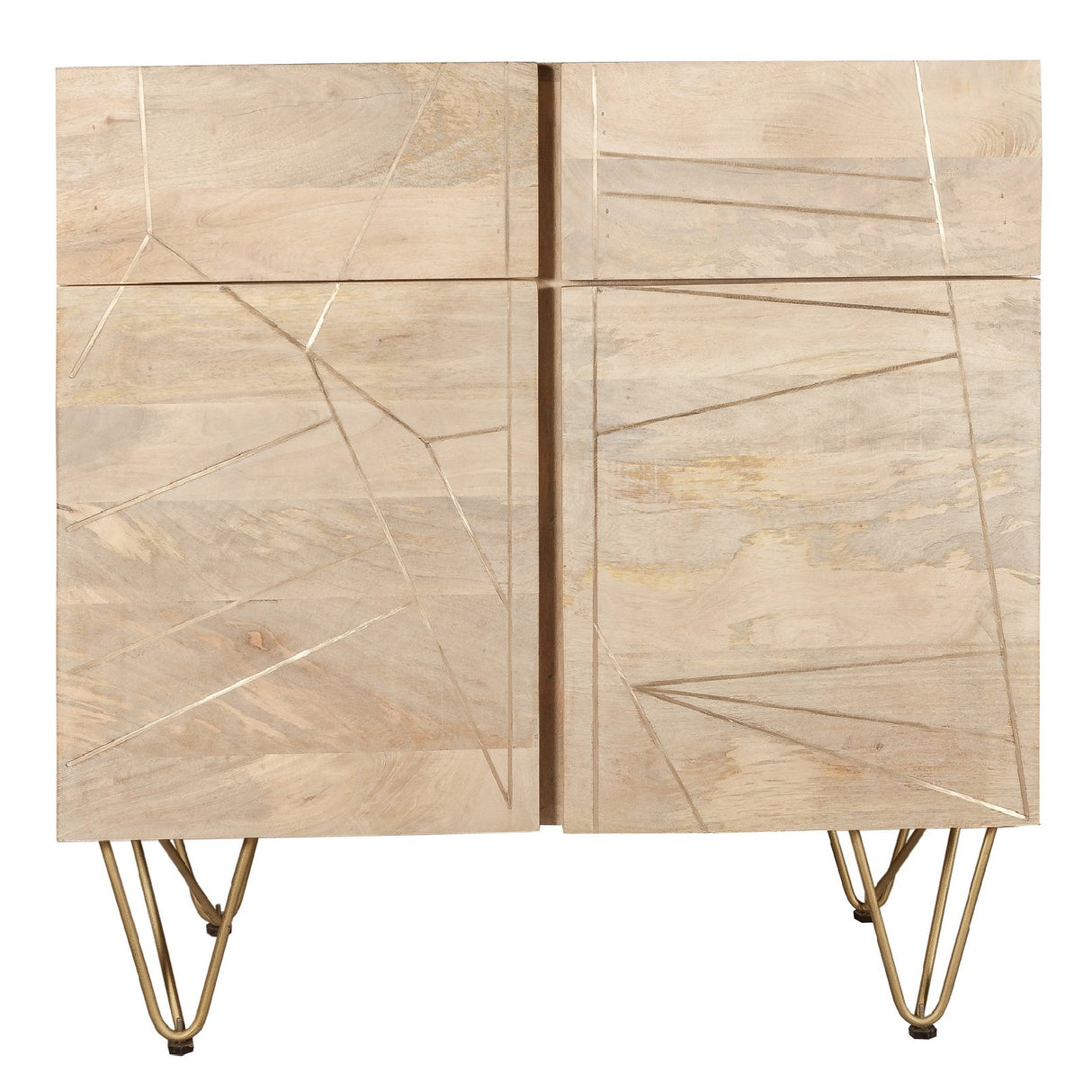 Solid Mango Wood Sideboard With 2 Doors And 2 Drawers - Light Gold