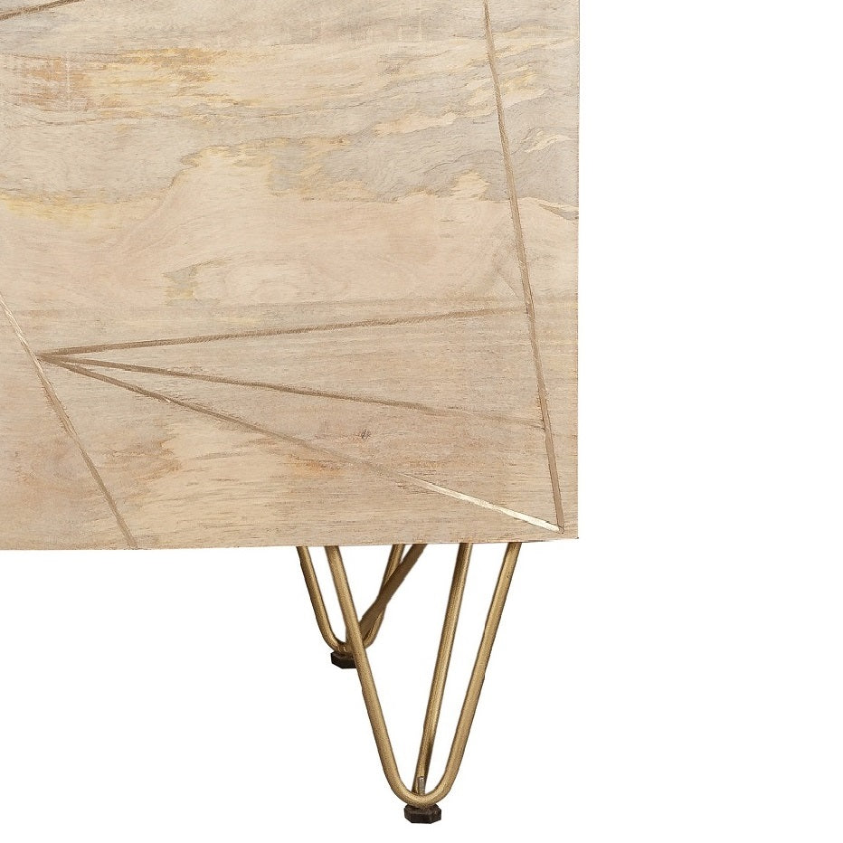 Solid Mango Wood Sideboard With 2 Doors And 2 Drawers - Light Gold