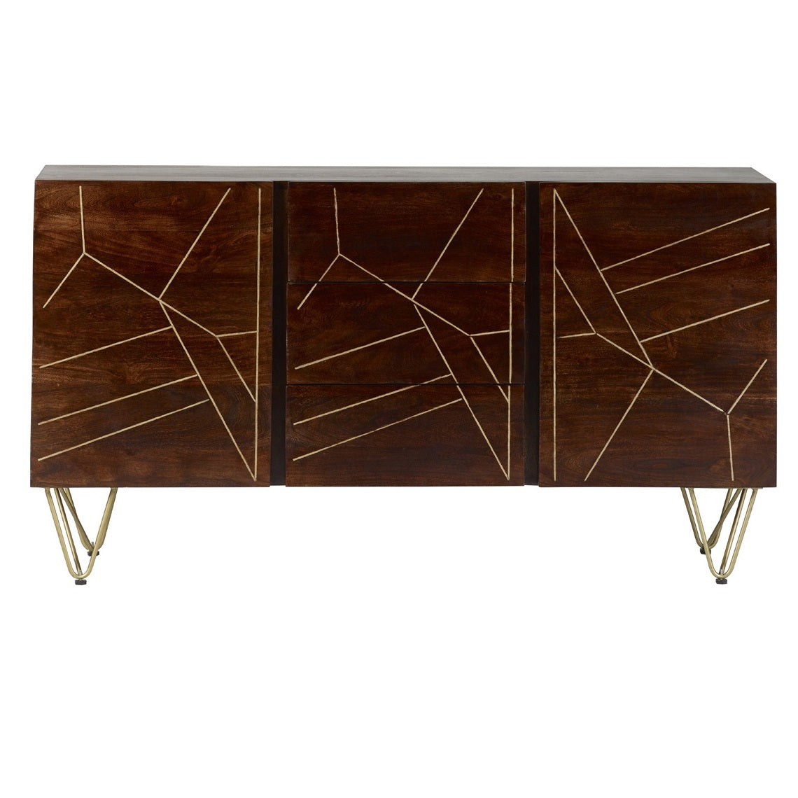 Solid Mango Wood Sideboard With 2 Doors And 3 Drawers - Dark Gold