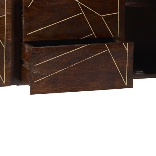 Solid Mango Wood Sideboard With 2 Doors And 3 Drawers - Dark Gold