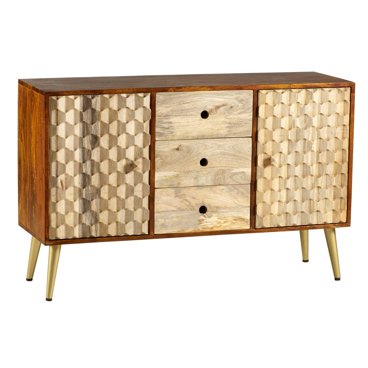 Solid Mango Wood Sideboard With 2 Doors And 3 Drawers - Edison