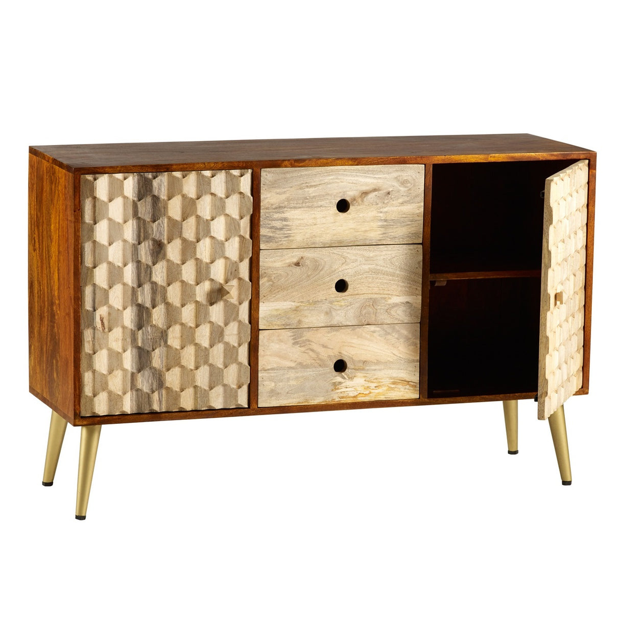 Solid Mango Wood Sideboard With 2 Doors And 3 Drawers - Edison