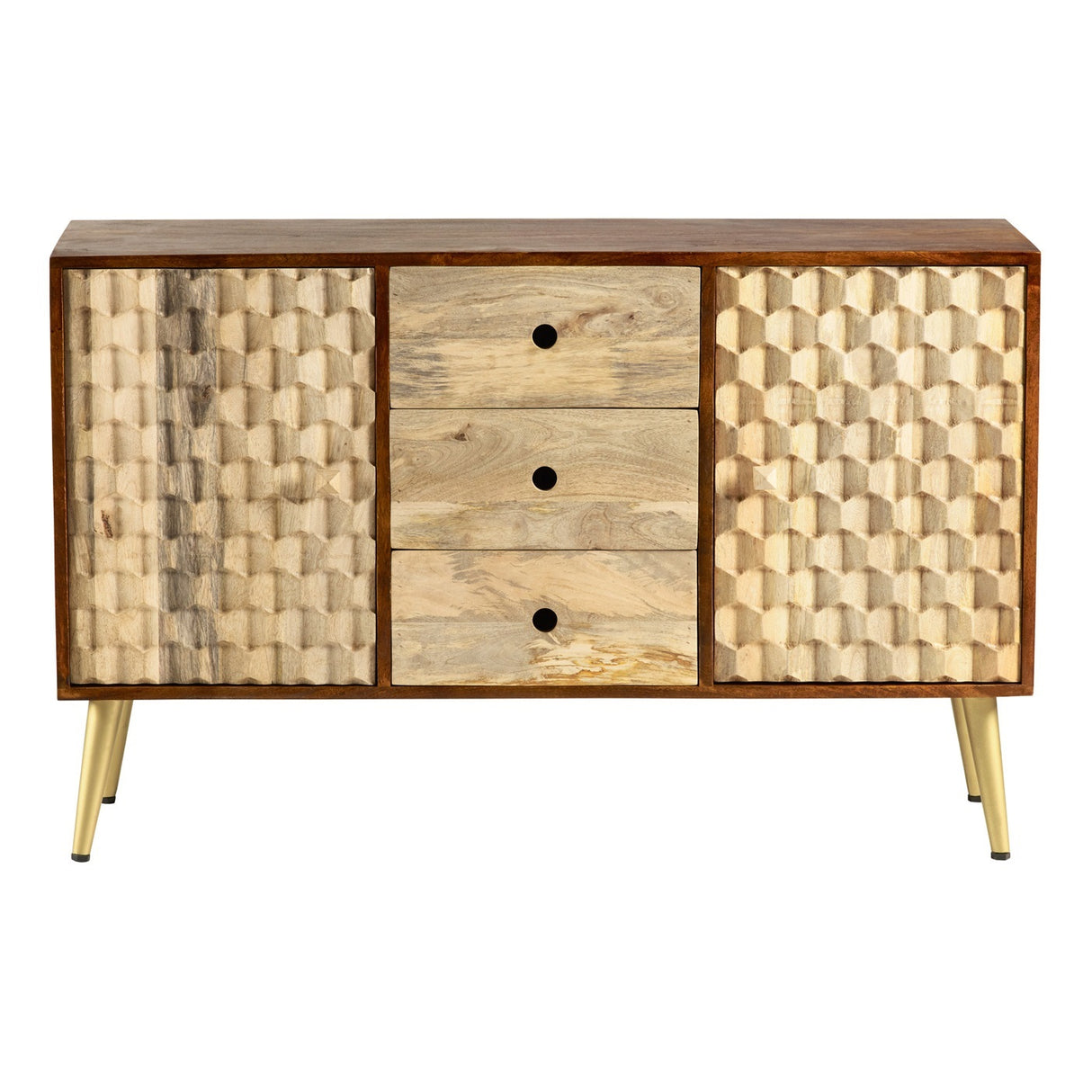 Solid Mango Wood Sideboard With 2 Doors And 3 Drawers - Edison