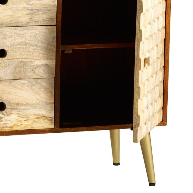 Solid Mango Wood Sideboard With 2 Doors And 3 Drawers - Edison