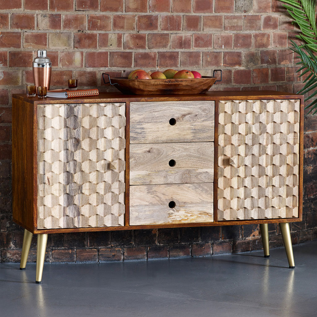 Solid Mango Wood Sideboard With 2 Doors And 3 Drawers - Edison