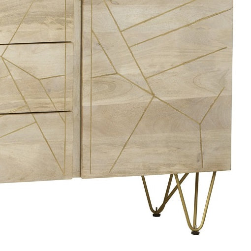 Solid Mango Wood Sideboard With 2 Doors And 3 Drawers - Light Gold