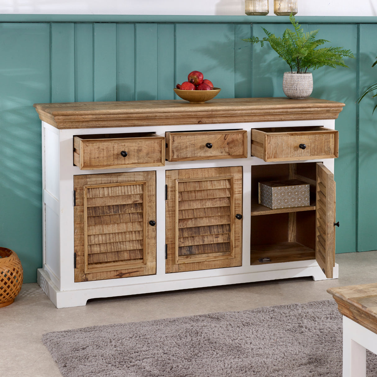 Solid Mango Wood Sideboard With 3 Doors And 3 Drawers - Alfie