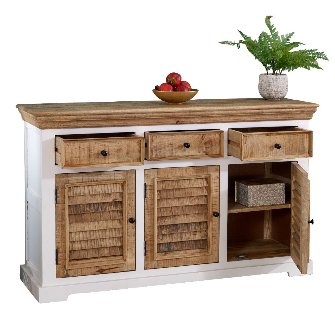 Solid Mango Wood Sideboard With 3 Doors And 3 Drawers - Alfie