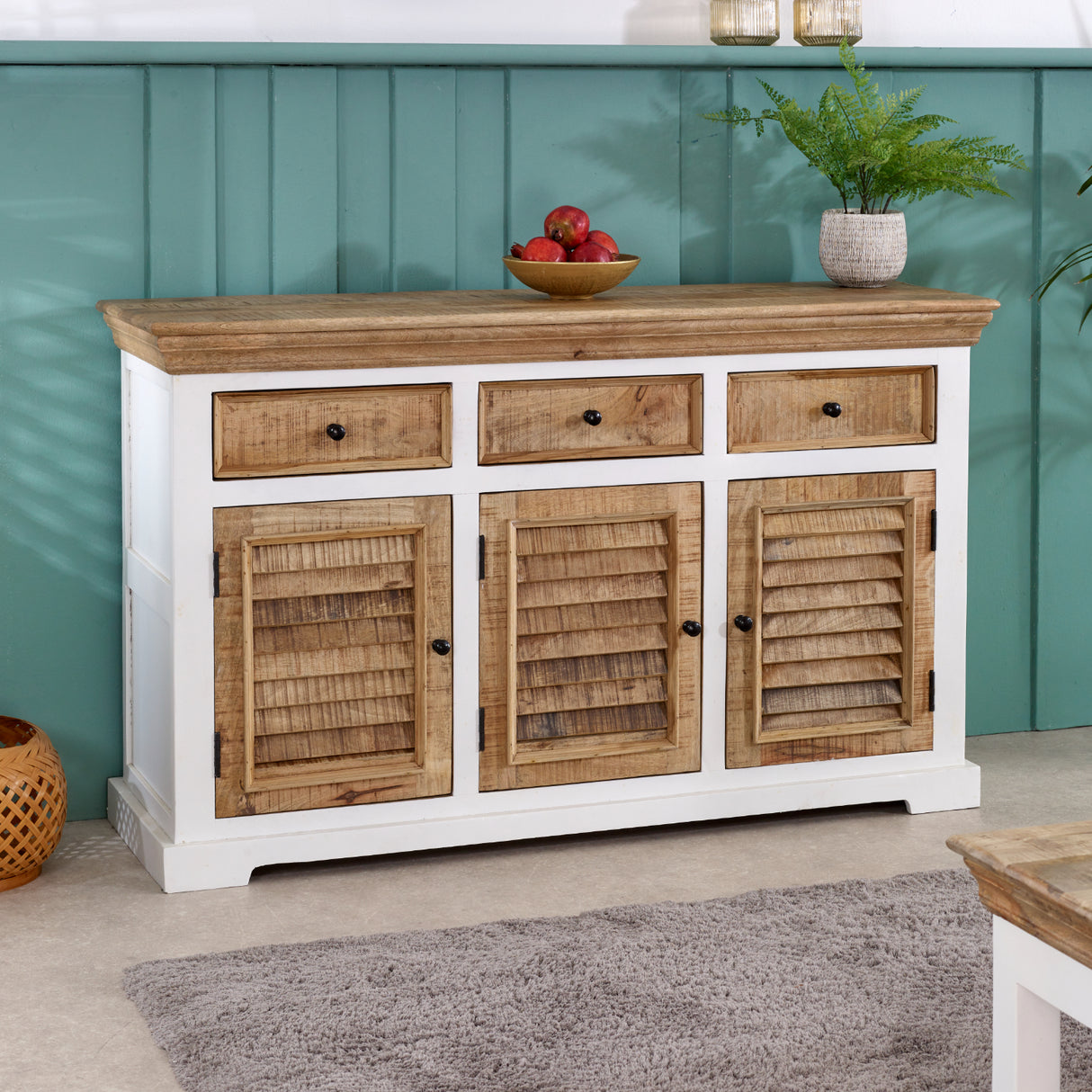 Solid Mango Wood Sideboard With 3 Doors And 3 Drawers - Alfie
