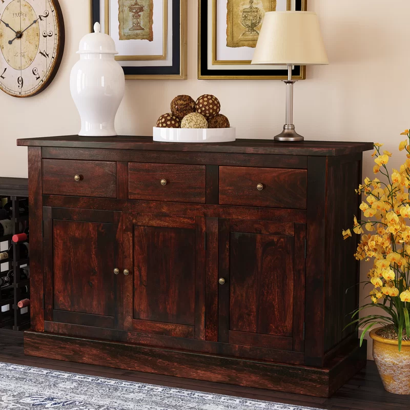 Solid Mango Wood Sideboard With 3 Doors And 3 Drawers - Jaipur