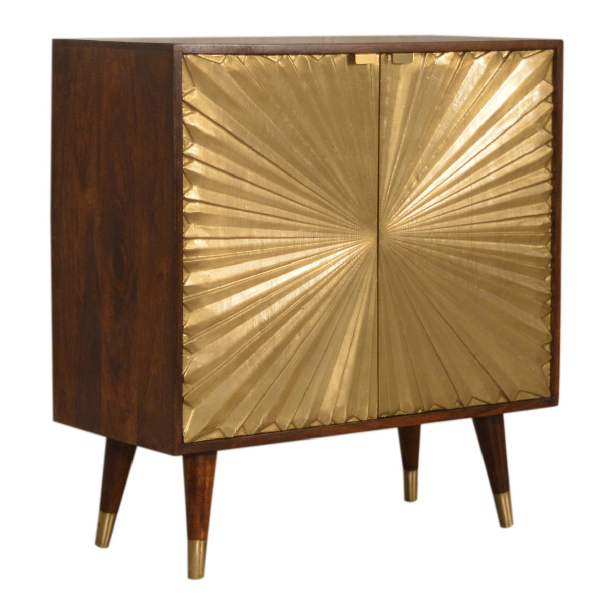 Solid Mango Wood Storage Cabinet With 2 Gold Front Drawers - Manila