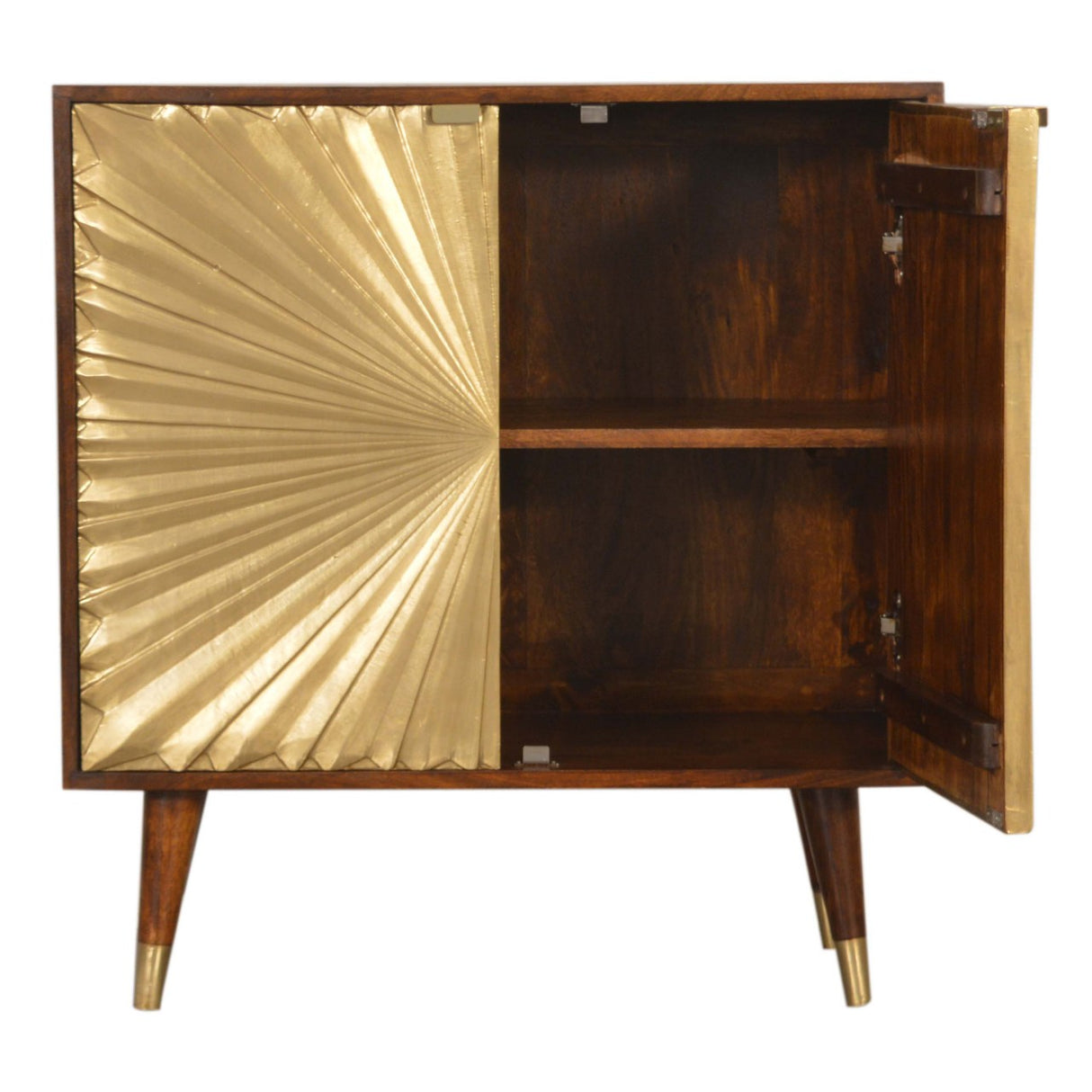 Solid Mango Wood Storage Cabinet With 2 Gold Front Drawers - Manila