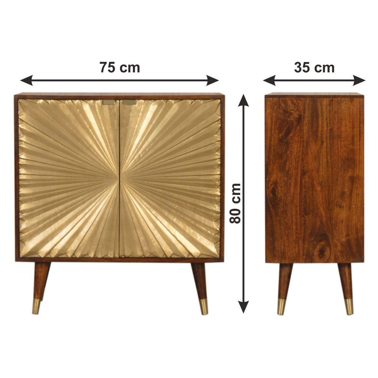 Solid Mango Wood Storage Cabinet With 2 Gold Front Drawers - Manila