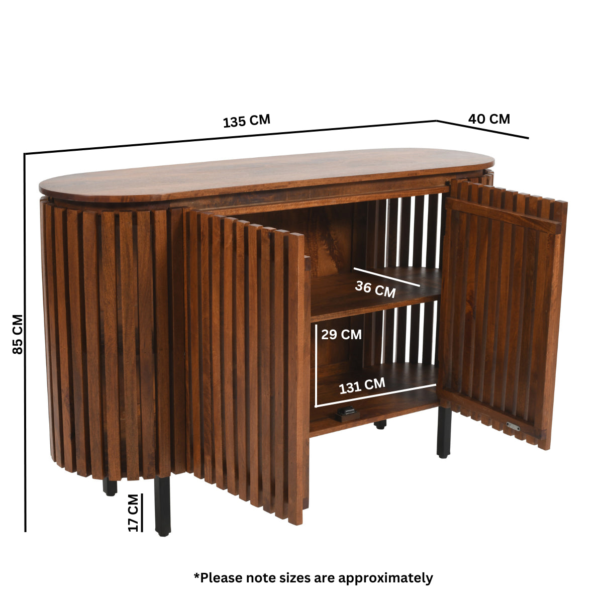 Solid Mango Wood Storage Cabinet With 2 Doors - Inverley Designs