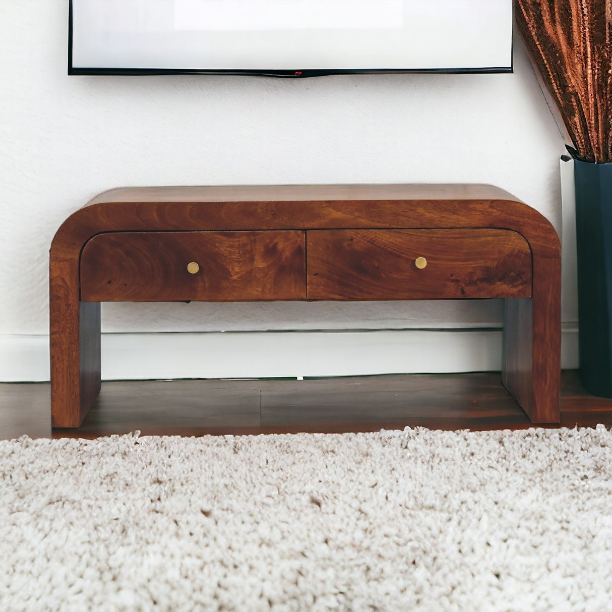 Solid Mango Wood TV Stand With 2 Drawers - Darcy