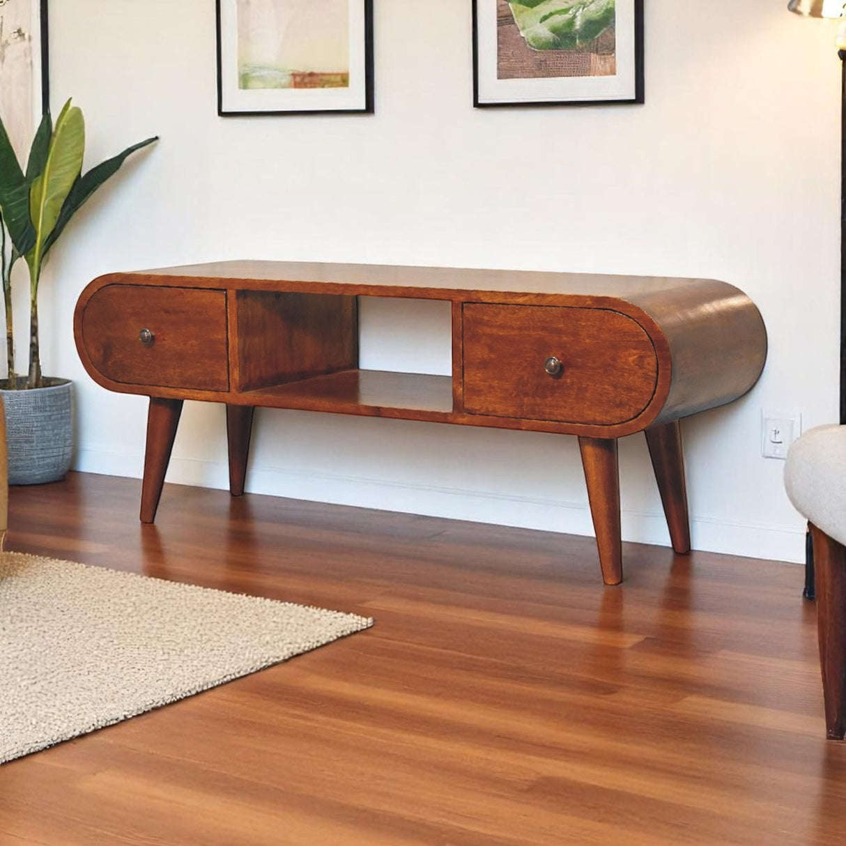 Solid Mango Wood TV Stand With 2 Drawers - London